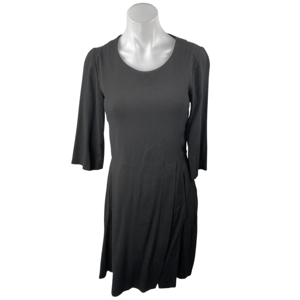 Sita Murt Black Round Neck 3/4 Bell Sleeve Midi A-Line Fit & Flare Dress Size 4